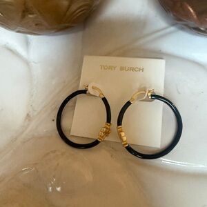 Tory Burch Black and Gold Hoop Earrings